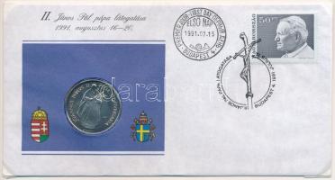 1991. 100Ft Cu-Ni II. János Pál pápa látogatása Magyarországon érmés borítékban, első napi bélyegzéssel T:UNC
