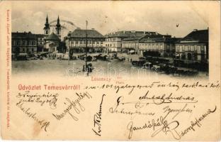 1899 (Vorläufer) Temesvár, Timisoara; Losonczy tér, piac. Kossak József fényképész kiadása / square, market (EK)