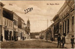 Balázsfalva, Blasendorf, Blaj; Str. Regina Maria / Mária királyné útja, Nyerges és Moldován üzlete és saját kiadása / street view, publisher' shop (fa)