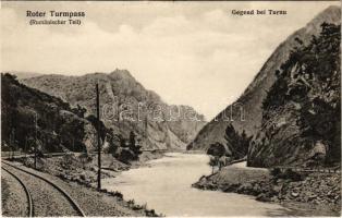 Vöröstoronyi-szoros, Roter Turmpass, Roter-Turm-Pass, Pasul Turnu Rosu; Rumänischer Teil, Gegend bei Turnu / Román oldal, vasútvonal / Romanian side with railway line