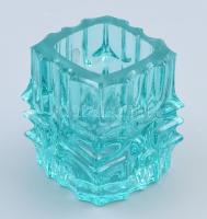 Vladislav Urban retró design zöld üveg váza / gyertyatartó megfordítható, jelzés nélkül, hibátlan, 8 cm