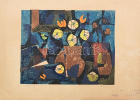 Zsille Győző (1925-2003): Csendélet. Színes linómetszet, papír, jelzett, 22,5x28,5 cm