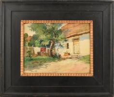 Zorkóczy Gyula (1873-1932):Napfényes udvar. Akvarell, papír, jelzett. Dekoratív, üvegezett fakeretben, 27×36,5 cm