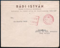 1946 (23. díjszabás) Levél készpénzes bérmentesítéssel Budapestről New Yorkba, a díjszabás utolsó napján feladva