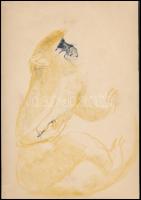 Róna Emy (1904-1988), 2 db mű: Majmok. Kréta, papír, egyik hátoldalán hagyatéki pecséttel jelzett, 3...