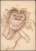 Róna Emy (1904-1988): Nevető majom. Kréta, papír, hátoldalán hagyatéki pecséttel jelzett, 30x21 cm