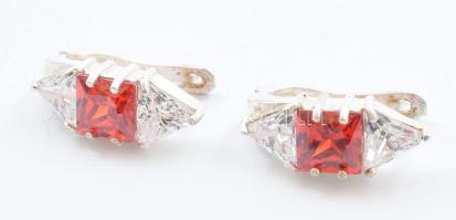 Ezüst(Ag) fülbevalópár narancssárga kővel, jelzett, bruttó: 7,6 g