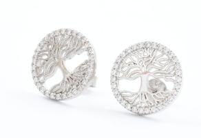 Ezüst(Ag) életfás fülbevalópár, jelzett, d: 1,4 cm, bruttó: 2,6 g