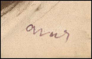 Gráber Margit (1896-1993): Fekvő női akt. Szén, papír, jelezve jobbra lent. Lap bal széle kissé sérü...