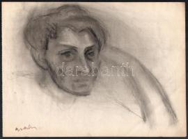 Gráber Margit (1896-1993): Női portré. Szén, papír, jelezve balra lent. 24×33 cm.