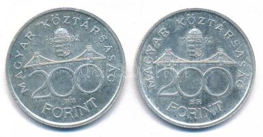 1992. 200Ft Ag "MNB" (2x) T:AU,XF patina Adamo F13