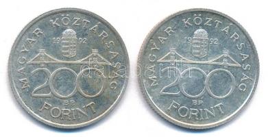 1992. 200Ft Ag "MNB" (2x) T:AU,XF patina Adamo F13