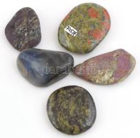 5 db ásvány: Purpurit, unakit, iolit, sárkánykő, stichtit, 3,5-5 cm