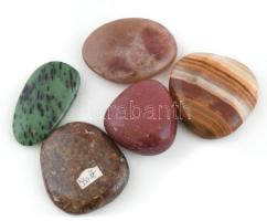 5 db ásvány: Eperkvarc, hornblende (amfibol), mookait, ónix márvány, zoizit, 3,5-4,5 cm