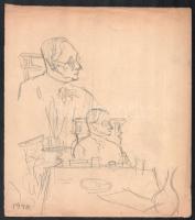 Gráber Margit (1896-1993), kétoldalas mű: Alakok, arcok (tanulmányok), 1940. Ceruza, papír, jelezve mindkét oldalán. 24×21,5 cm.