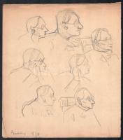 Gráber Margit (1896-1993), kétoldalas mű: Alakok, arcok (tanulmányok), 1940. Ceruza, papír, jelezve ...