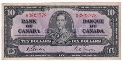 Kanada 1937. 10D T:F kis folt Canada 1937. 10 Dollars C:F small spot Krause P#61b