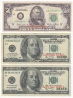 DN Színházi kellék feliratú 50$ és 100$ (3db/2xklf) bankjegy másolat T:AU,XF