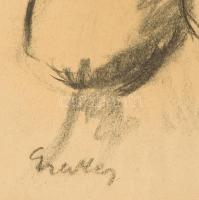 Gráber Margit (1896-1993): Női félakt, 1930 körül. Szén, papír, jelezve balra lent. Lap teteje karto...