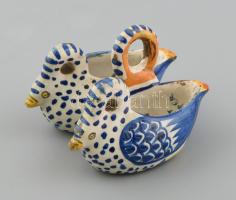 Henriot Quimper francia mázas kerámia madár formájú sótartó, kézzel festett, jelzett, hibátlan. 8 cm
