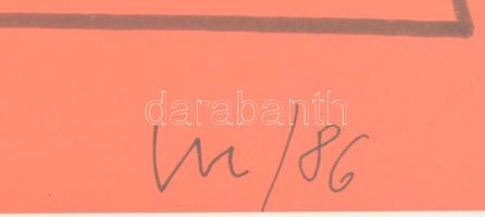 Olvashatatlan jelzéssel: Geometrikus formák. Akvarell, papír, üvegezett fakeretben. 28x43 cm