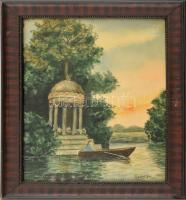 Szebellédi Géza (?-?): Csónakázás, 1928. Akvarell, papír, jelzett. Üvegezett fakeretben. 29x22 cm