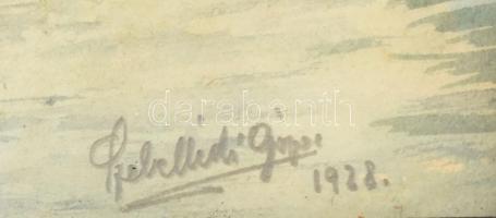 Szebellédi Géza (?-?): Csónakázás, 1928. Akvarell, papír, jelzett. Üvegezett fakeretben. 29x22 cm