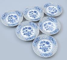 6 db Meisseni porcelán tányér. Máz alatti kék festéssel. Hibátlan d: 15 cm
