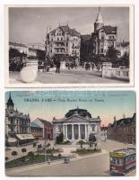 Nagyvárad, Oradea; 2 db régi képeslap villamosokkal / 2 pre-1945 postcards with trams