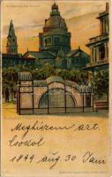 1899 (Vorläufer) Budapest V. Deák tér, Földalatti vasút megállóhelye, Bazilika. Kunstanstalt "Kosmos" No. 175. Világosság felé tartandó lap / hold to light litho