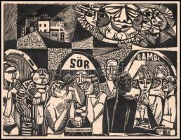 Józsa János (1936-2016): Nyár I. Linómetszet, papír, jelzett. Lap széle kissé foltos. 15x18 cm