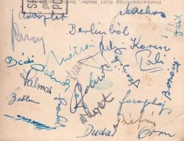 1954 Faragó, Dalnoki, Mátrai, Várhidi, Machos, Bédi, Rajna, Dávid, Orosz stb. aláírása a Dózsa Stadi...