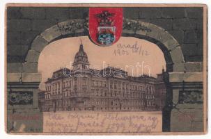 1902 Arad, Csanádi palota. Szecessziós címeres litho keret / palace. Art Nouveau, coat of arms litho (EB)