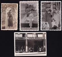 cca 1930-1940 Budapesti utcaképek, kirakatok, 4 db fotó, 8×5 és 7×9,5 cm között