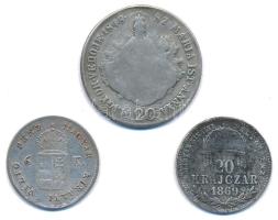 1848. 20kr Ag "V. Ferdinánd" + 1849NB 6kr Ag + 1869KB 20kr Ag "Magyar Királyi Váltó P...