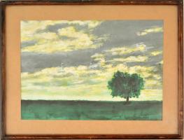 Rudnay jelzéssel: Magányos fa. Tempera, papír, üvegezett keretben, 26×36 cm