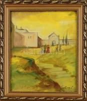 Gulácsy L jelzéssel: Sétálók. Vegyes technika, karton. Üvegezett, dekoratív fa keretben. 40x30 cm