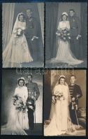1940-1944 II. világháborús esküvők, 4 db fotó, 14×8,5 cm