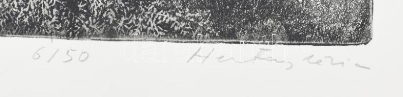 Hertay Mária (1932-2018): Akácfák. Rézkarc, papír. Jelzett. Számozott: 6/50. Lap alján rézkarcot nem...