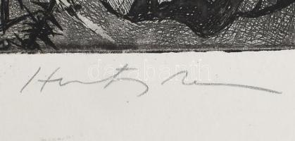 Hertay Mária (1932-2018): Bogáncs. Rézkarc, papír, jelzett, 48×24 cm