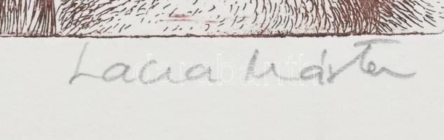 Lacza Márta (1946- ): Kitérő. Rézkarc, papír, jelzett, számozott (9/20), 20×27 cm