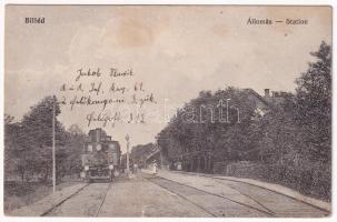 1916 Billéd, Biled; vasútállomás, gőzmozdony, vonat. Tenner Ignác kiadása / railway station, locomotive, train (kis szakadás / small tear)