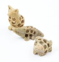 6 db állatfigura, faragott zsírkő, h: 4-5 cm