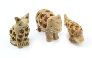 6 db állatfigura, faragott zsírkő, h: 4-5 cm