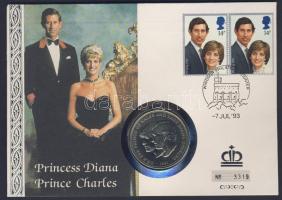 Nagy-Britannia 1981. "Wales hercege és Lady Diana Spencer" érmés borítékon alkalmi bélyegzős bélyegpárral, hátoldali ismertető tanúsítvánnyal T:2+ Csak 7000 db!