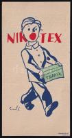 cca 1930-1940 Nikotex trafik, kétoldalas art deco számoló cédula, Gedő Lipót (1887-1952) grafikája. 13x6,5 cm.