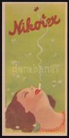 cca 1930-1940 Nikotex cigaretta, kétoldalas art deco számoló cédula, Bartók Éva grafikája. 13x6,5 cm.