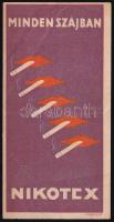 cca 1930-1940 Minden szájban Nikotex, kétoldalas art deco számoló cédula, hajtásnyommal. 13x6,5 cm.