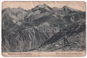 1917 Negoj-csúcs, Negoi (Fogarasi-havasok); Siebenbürgische Karpathen, von der Scara / túrázó. Jos. Drotleff kiadása Nr. 345. 1917. / hiker (r)