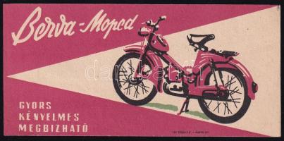 cca 1960 Berva-Moped, motorkerékpár számoló cédula, hajtásnyommal, egészen apró lapszéli szakadásokkal 6,5x13,5 cm.